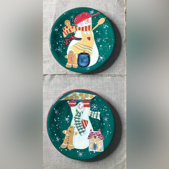 Vintage Susan Winget Snowman Gingerbread Man Plate Set Christmas Whimsical Fun - Picture 2 of 6